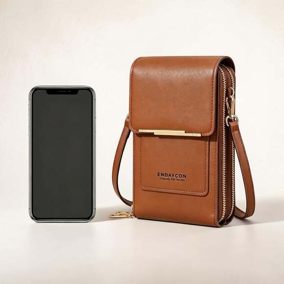 Endaycon Handbags - Endaycon Small Crossbody Cell Phone Purse Brown Leather